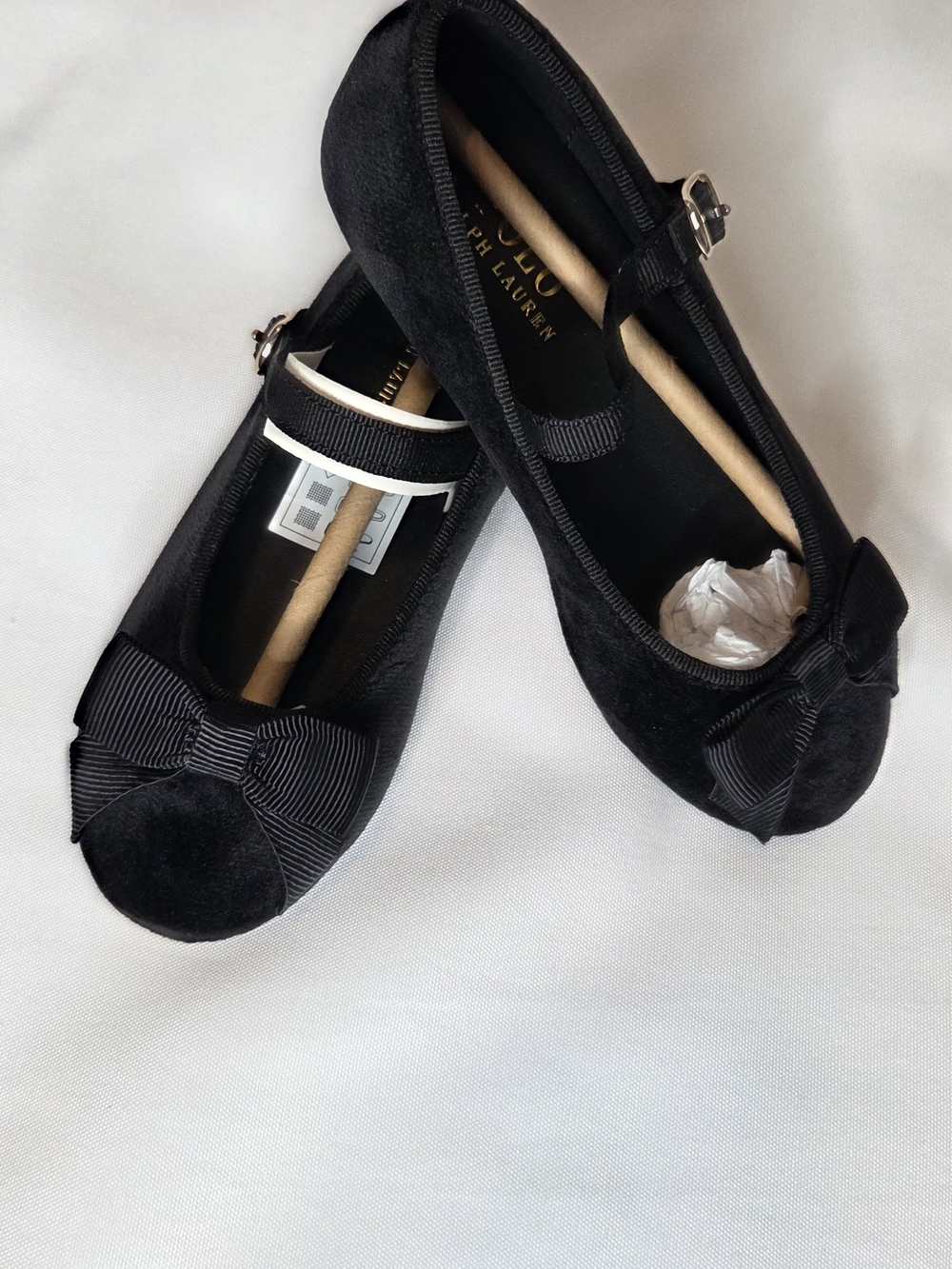 Girls Ralph Lauren KINSLEE Black Velvet Bow Mary Jane Flats. New In BOX